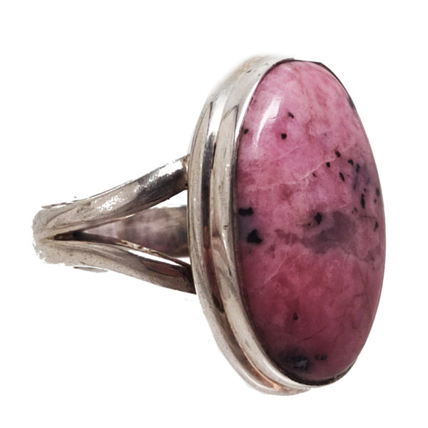 Rhodonite Oval Sterling Silver Ring: size 7 3/4