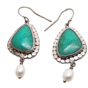 Amazonite and Pearl Sterling Silver Earrings
