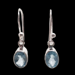 Aquamarine Oval Faceted Sterling Silver Earrings