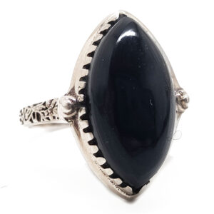 Onyx Marquis Sterling Silver Ring; size 8 1/4