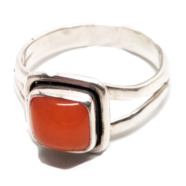 Carnelian Square Sterling Silver Ring; size 7