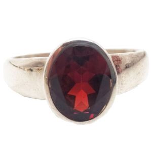 Garnet Faceted Sterling Silver Ring; size 9 1/2