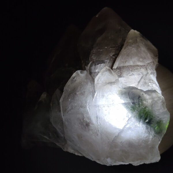 Smoky Elestial Quartz Crystal Cluster with Green Tourmaline