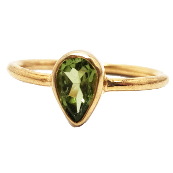 Peridot Teardrop Faceted Gold Vermeil Ring; size 7 1/4
