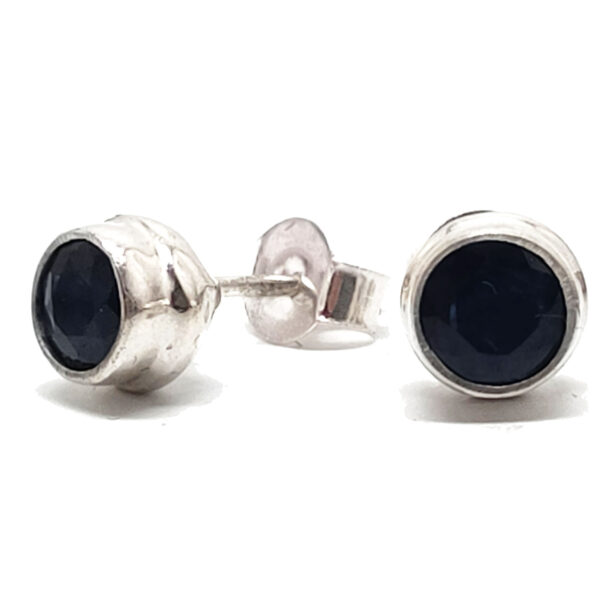 Sapphire Round Faceted Sterling Silver Studs
