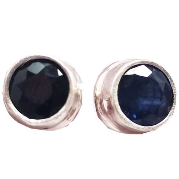 Sapphire Round Faceted Sterling Silver Studs