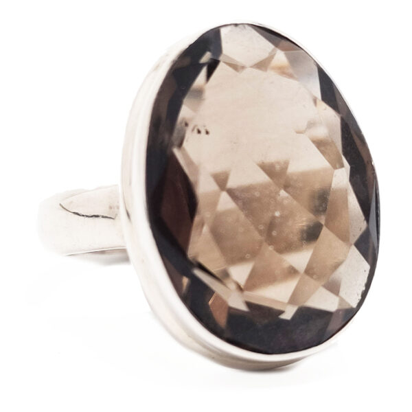 Smoky Quartz Oval Faceted Sterling Silver Ring; size 8