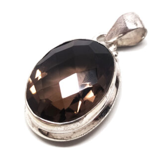 Smoky Quartz Oval Faceted Sterling Silver Pendant