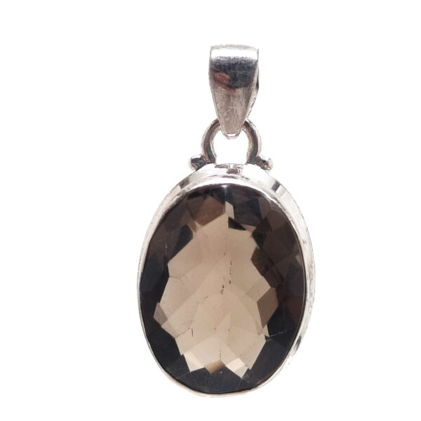 Smoky Quartz Oval Faceted Sterling Silver Pendant