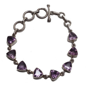 Amethyst Triangle Faceted Sterling Silver Bracelet