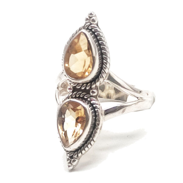 Citrine Double Teardrop Faceted Sterling Silver Ring; size 6 1/2