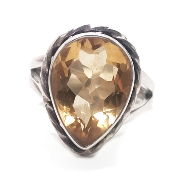 Citrine Teardrop Faceted Sterling Silver Ring; size 5