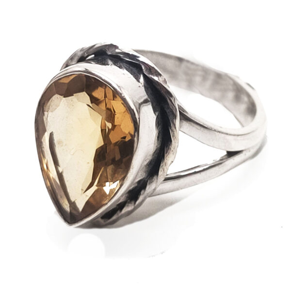 Citrine Teardrop Faceted Sterling Silver Ring; size 5