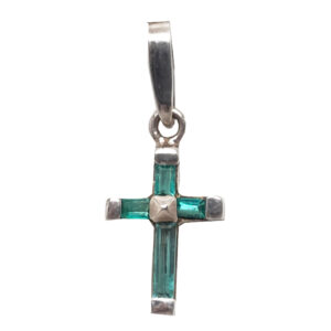Emerald Cross Sterling Silver Pendant