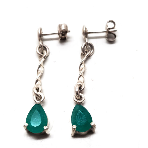 Emerald Teardrop Faceted Sterling Silver Earrings