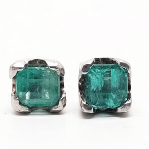 Emerald Square Faceted Sterling Silver Stud Earrings