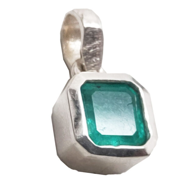 Emerald Square Faceted Sterling Silver Pendant