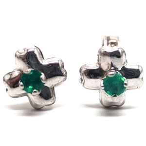 Emerald Round Faceted Sterling Silver Stud Earrings