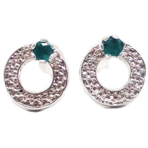 Emerald Round Faceted Sterling Silver Stud Earrings
