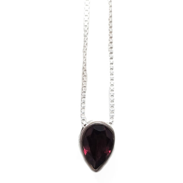 Garnet Teardrop Faceted Sterling Silver Slider Pendant with Chain