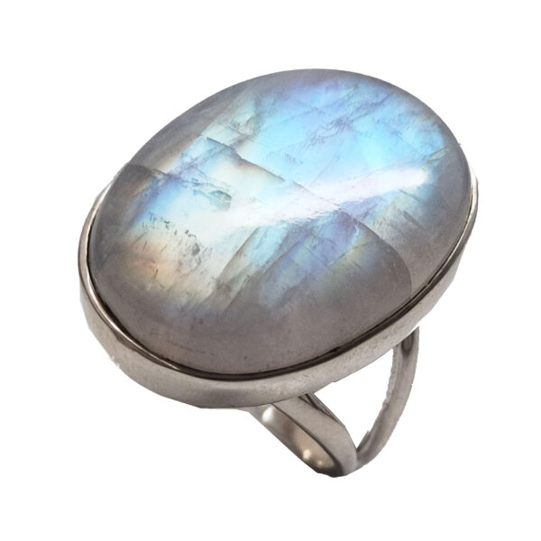 Rainbow Moonstone Oval Sterling Silver Ring; size 10