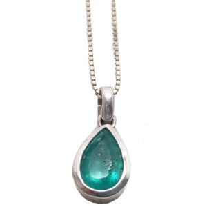 Emerald Teardrop Faceted Sterling Silver Pendant w/chain