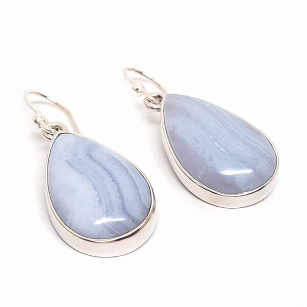 Blue Lace Agate Teardrop Sterling Silver Earrings