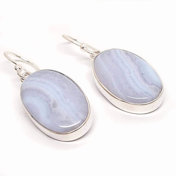 Blue Lace Agate Oval Sterling Silver Earrings