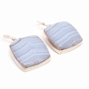 Blue Lace Agate Square Sterling Silver Earrings