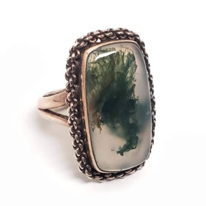Moss Agate Rectangular Sterling Silver Ring; size 7 1/4