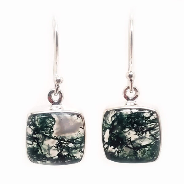 Moss Agate Square Sterling Silver Earrings