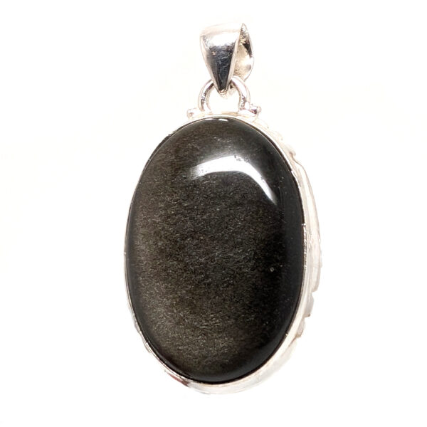 Gold Sheen Obsidian Oval Sterling Silver Pendant - Image 2