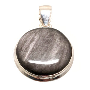 Gold Sheen Obsidian Round Sterling Silver Pendant
