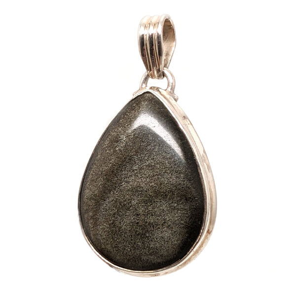 Gold Sheen Obsidian Teardrop Sterling Silver Pendant - Image 2
