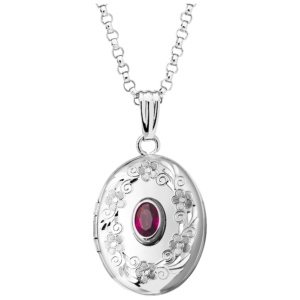 Ruby Sterling Silver Locket with Chain