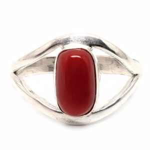 Red Coral Sterling Silver Ring; size 7 1/2