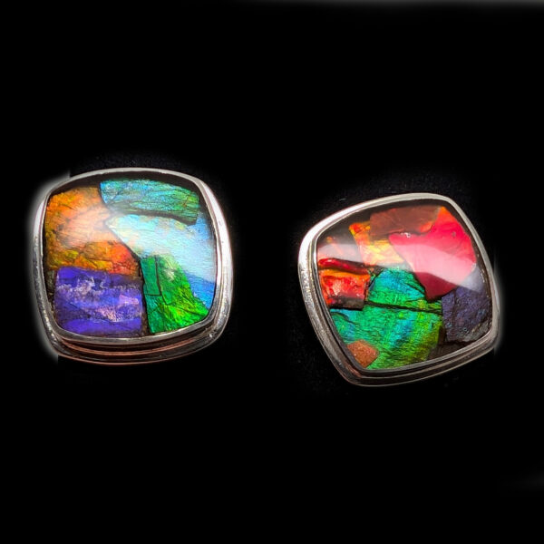 Ammolite Fossil Sterling Silver Cufflinks