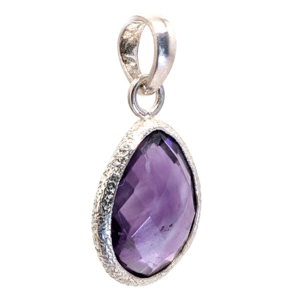 Amethyst Teardrop Faceted Sterling Silver Pendant - Image 2