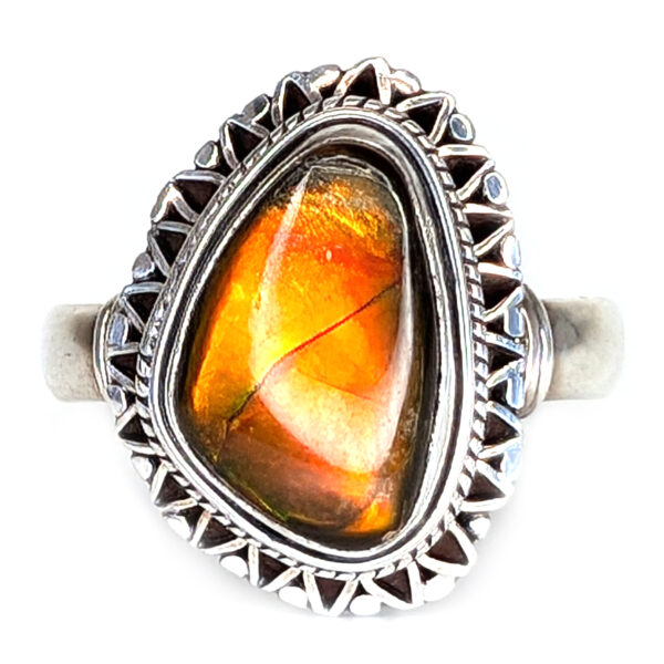Ammolite Fossil Sterling Silver Ring; size 10