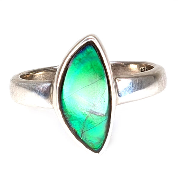 Ammolite Fossil Sterling Silver Ring; size 6 1/4