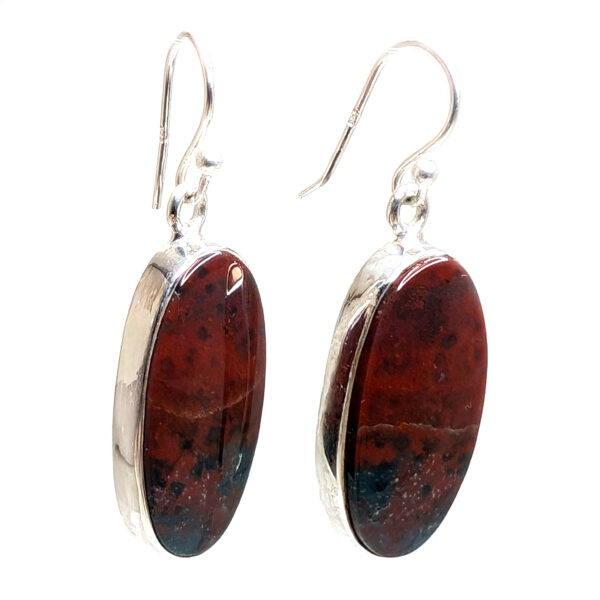 Bloodstone Oval Sterling Silver Earrings - Image 2