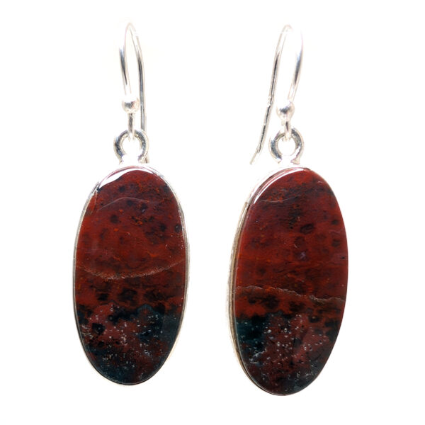 Bloodstone Oval Sterling Silver Earrings