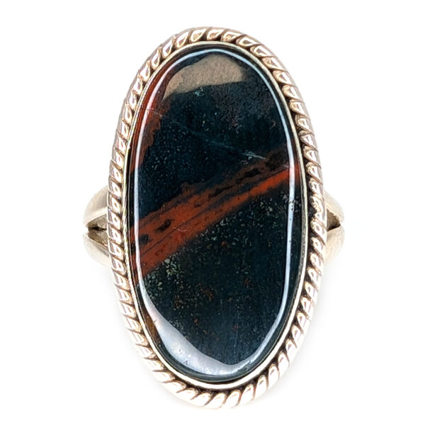 Bloodstone Oval Sterling Silver Ring; size 7 3/4