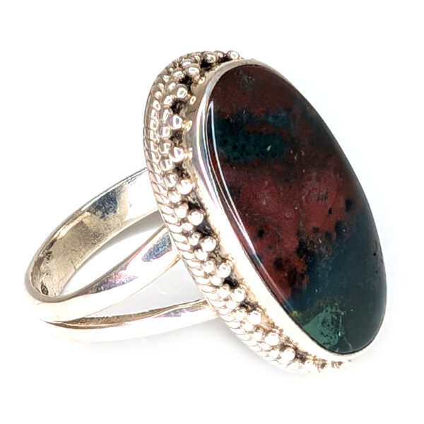 Bloodstone Oval Sterling Silver Ring; size 8 3/4 - Image 2