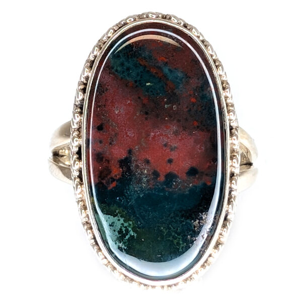 Bloodstone Oval Sterling Silver Ring; size 8 3/4
