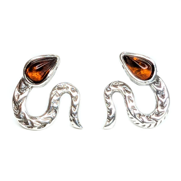 Amber Snake Sterling Silver Stud Earrings