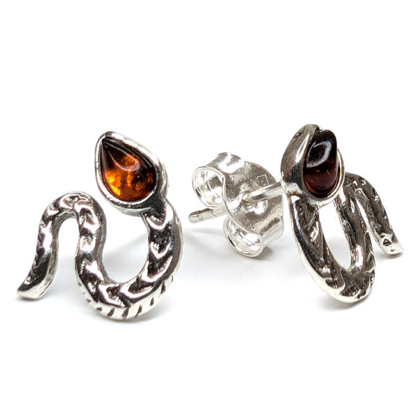 Amber Snake Sterling Silver Stud Earrings - Image 2