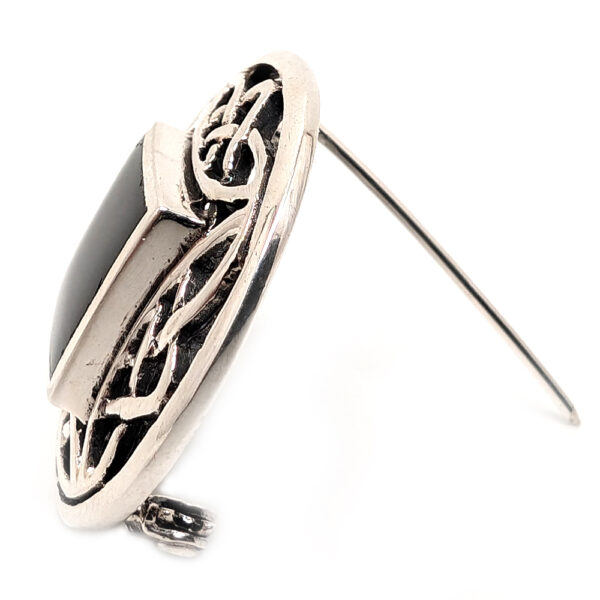 Black Onyx Celtic Knot Sterling Silver Brooch - Image 3