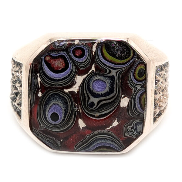 Fordite Sterling Silver Ring; size 12