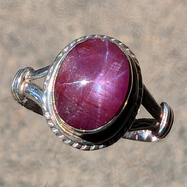 Star Ruby Oval Sterling Silver Ring; size 8